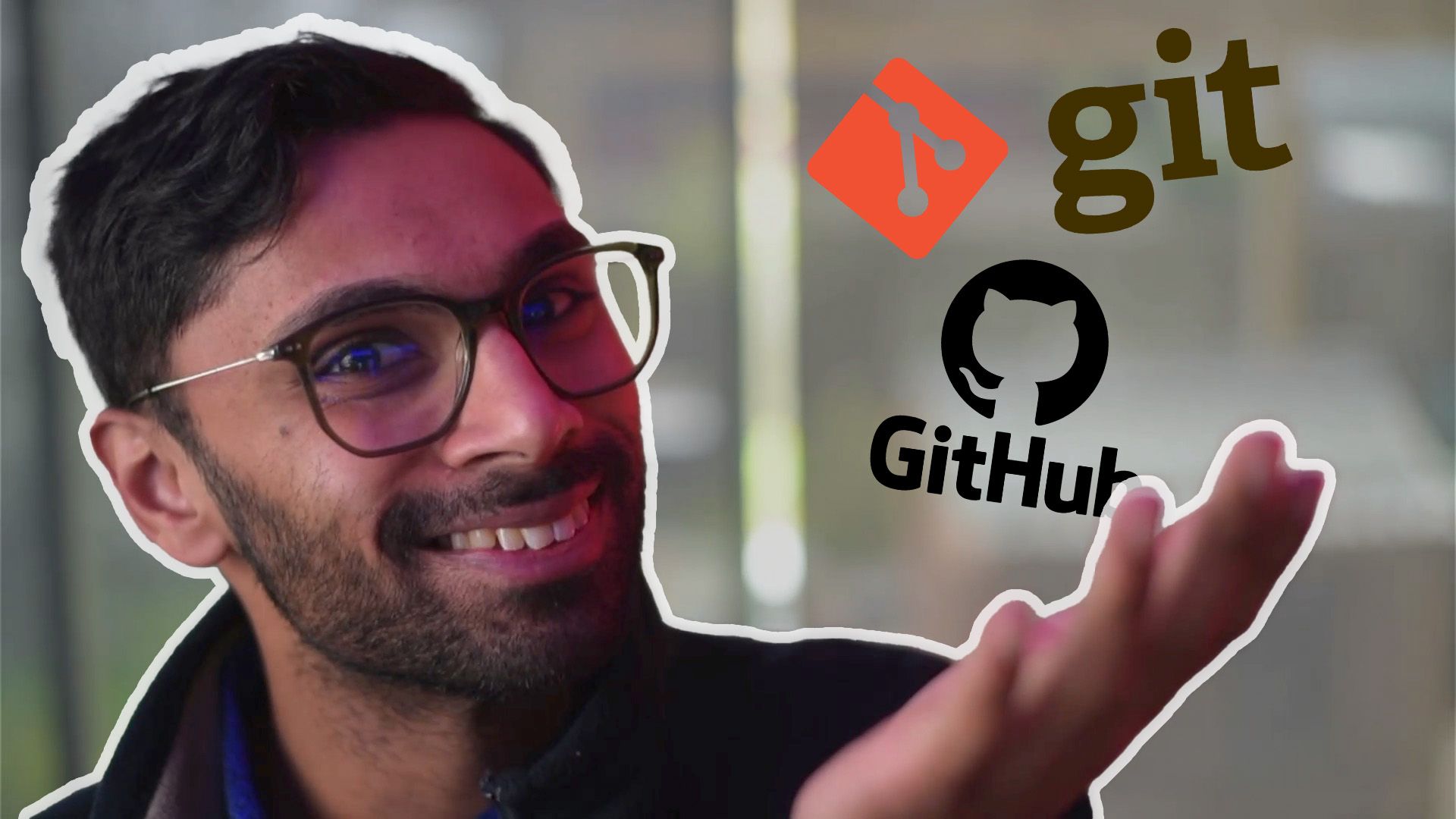Man in front of logo for git and github