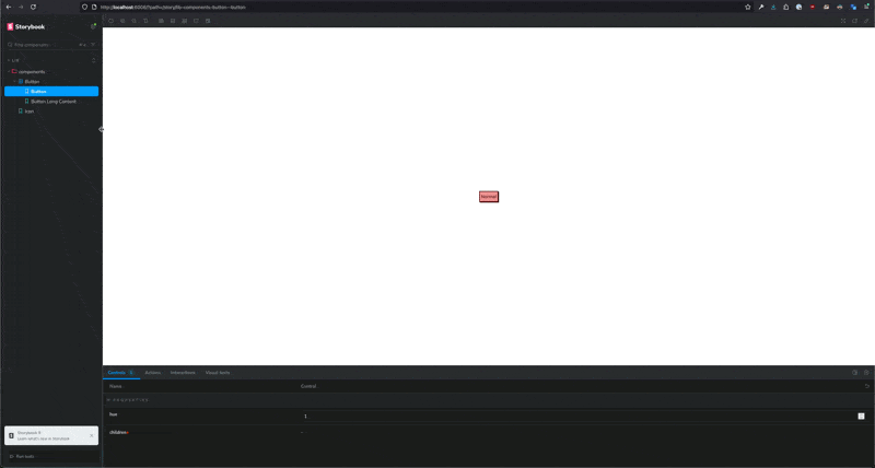 Storybook example with switching different views of a button
